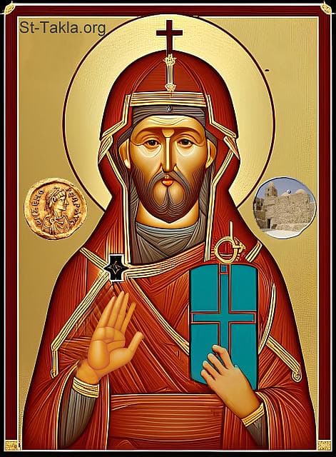 St-Takla.org Image: His Holiness Pope John I, Coptic Orthodox Pope #29, and next to him is a coin of Emperor Zeno, who used to send the needs of Coptic monasteries. - AI art, idea and edit by Michael Ghaly for St-Takla.org, October 2023. صورة في موقع الأنبا تكلا: قداسة البابا يوأنس الأول البطريرك التاسع والعشرون من بطاركة الكرازة المرقسية: 29، وبجانبه عملة الإمبراطور زينون الذي كان يرسل احتياجات الأديرة القبطية. - فن بالذكاء الاصطناعي، فكرة وتعديل مايكل غالي لموقع الأنبا تكلاهيمانوت، أكتوبر 2023 م.