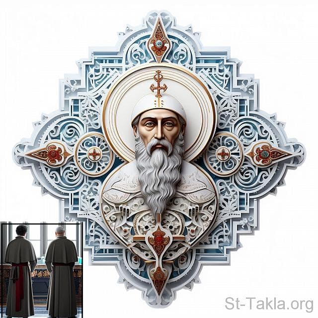 St-Takla.org Image: His Holiness Pope Theodosius I, Coptic Orthodox Pope #33, and below the picture are the two who were ordained patriarchs in his time. - AI art, idea and edit by Michael Ghaly for St-Takla.org, October 2023. صورة في موقع الأنبا تكلا: قداسة البابا ثيودوسيوس الأول البطريرك الثالث والثلاثون من بطاركة الكرازة المرقسية: 33، وبأسفل الصورة الاثنان الذان تم رسامتها بطاركة في عصره. - فن بالذكاء الاصطناعي، فكرة وتعديل مايكل غالي لموقع الأنبا تكلاهيمانوت، أكتوبر 2023 م.