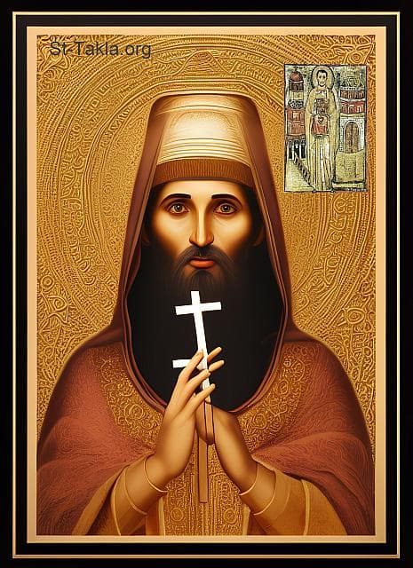 St-Takla.org Image: His Holiness Pope Peter IV, Coptic Orthodox Pope #34, and next to him is the icon of the monk Damian, who helped him in his service and became patriarch after him. - AI art, idea and edit by Michael Ghaly for St-Takla.org, October 2023. صورة في موقع الأنبا تكلا: قداسة البابا بطرس الرابع البطريرك الرابع والثلاثون من بطاركة الكرازة المرقسية: 34، وبجانبه أيقونة الراهب دميان الذي ساعده في الخدمة وأصبح بطريركا بعده. - فن بالذكاء الاصطناعي، فكرة وتعديل مايكل غالي لموقع الأنبا تكلاهيمانوت، أكتوبر 2023 م.