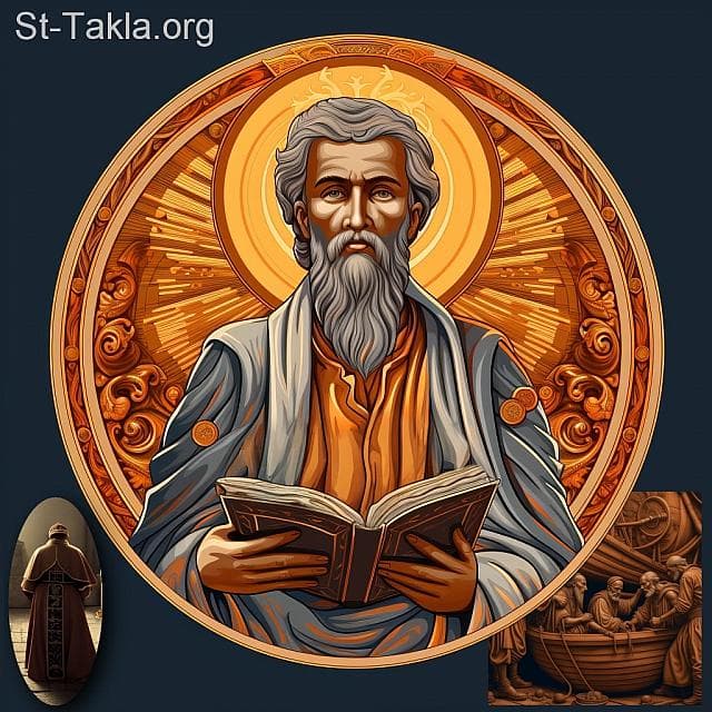 St-Takla.org Image: His Holiness Pope Mina I, Coptic Orthodox Pope #47, and the bottom of the picture shows the Pope with the bishops as they are forced to work on ships and paint them, and intruder Patriarch Boutros also appears on the other side. - AI art, idea and edit by Michael Ghaly for St-Takla.org, October 2023. صورة في موقع الأنبا تكلا: قداسة البابا مينا الأول البطريرك السابع والأربعون من بطاركة الكرازة المرقسية: 47، ويظهر بأسفل الصورة البابا مع الأساقفة وهم مرغمون على العمل في السفن وطلائها، كما يظهر البطريرك الدخيل بطرس على الجانب الآخر. - فن بالذكاء الاصطناعي، فكرة وتعديل مايكل غالي لموقع الأنبا تكلاهيمانوت، أكتوبر 2023 م.