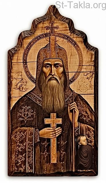 St-Takla.org Image: His Holiness Pope Jacob, Coptic Orthodox Pope #50, and below appears a picture of the infant who the Pope raised from the dead by a miracle. - AI art, idea and edit by Michael Ghaly for St-Takla.org, October 2023. صورة في موقع الأنبا تكلا: قداسة البابا يعقوب البطريرك الخمسون من بطاركة الكرازة المرقسية: 50، ويظهر بأسفل صورة الطفل الرضيع الذي أقامه البابا من الموت بمعجزة. - فن بالذكاء الاصطناعي، فكرة وتعديل مايكل غالي لموقع الأنبا تكلاهيمانوت، أكتوبر 2023 م.