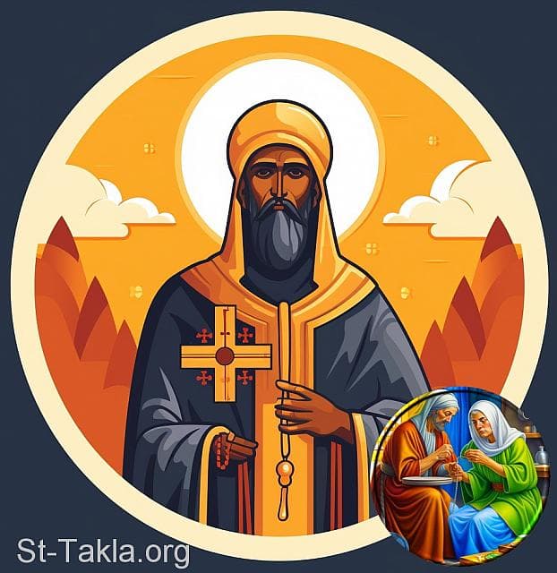 St-Takla.org Image: His Holiness Pope Macarius I, Coptic Orthodox Pope #59, and below is the scene of his visit to his mother while she was spinning when she felt sad for him because of the patriarchal responsibility. - AI art, idea and edit by Michael Ghaly for St-Takla.org, October 2023. صورة في موقع الأنبا تكلا: قداسة البابا مكاريوس الأول البطريرك التاسع والخمسون من بطاركة الكرازة المرقسية: 59، وبأسفل مشهد زيارته لأمه وهي تغزل عندما حزنت عليه بسبب مسئولية البطريركية. - فن بالذكاء الاصطناعي، فكرة وتعديل مايكل غالي لموقع الأنبا تكلاهيمانوت، أكتوبر 2023 م.