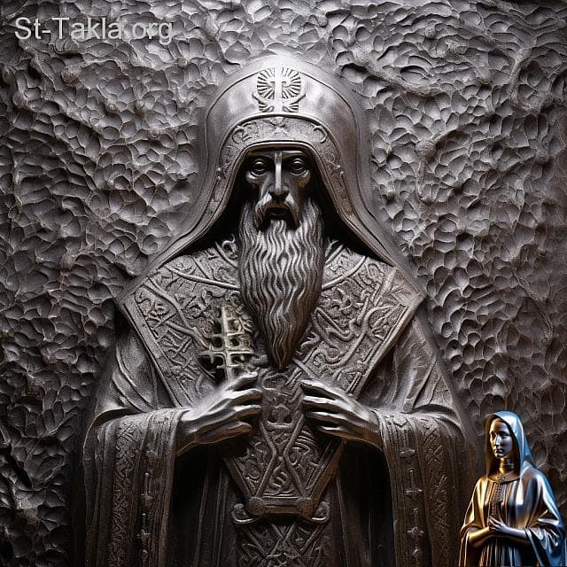 St-Takla.org Image: His Holiness Pope Mina II, Coptic Orthodox Pope #61, and below appears a picture of his wife, whom he was forced to marry, and then encouraged her to become a virgin, and he himself became a monk. - AI art, idea and edit by Michael Ghaly for St-Takla.org, October 2023. صورة في موقع الأنبا تكلا: قداسة البابا مينا الثاني البطريرك الحادي والستون من بطاركة الكرازة المرقسية: 61، ويظهر بأسفل صورة زوجته التي تزوجها مرغمًا، وشجعها على البتولية وترهَّب هو كذلك. - فن بالذكاء الاصطناعي، فكرة وتعديل مايكل غالي لموقع الأنبا تكلاهيمانوت، أكتوبر 2023 م.