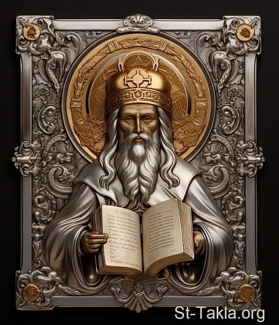 St-Takla.org Image: His Holiness Pope Gabriel II, Coptic Orthodox Pope #70, holding the Euchologion, in which he added a part to the final confession in the Divine Liturgy. - AI art, idea and edit by Michael Ghaly for St-Takla.org, October 2023. صورة في موقع الأنبا تكلا: قداسة البابا غبريال الثاني البطريرك السبعون من بطاركة الكرازة المرقسية: 70، وهو ممسكًا بالخولاجي الذي أضاف فيه جزء على الاعتراف الأخير في القداس الإلهي. - فن بالذكاء الاصطناعي، فكرة وتعديل مايكل غالي لموقع الأنبا تكلاهيمانوت، أكتوبر 2023 م.