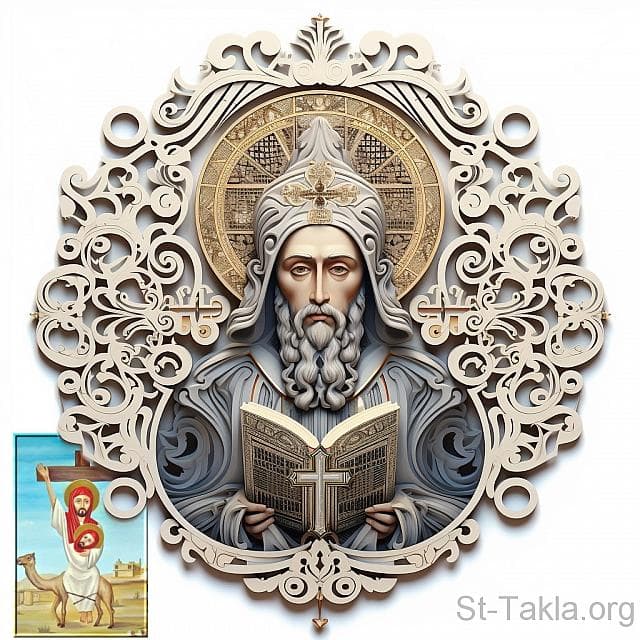 St-Takla.org Image: His Holiness Pope Yoannis XIII, Coptic Orthodox Pope #94, and with him is the icon of the martyr Salib the New, who was martyred in his time. - AI art, idea and edit by Michael Ghaly for St-Takla.org, October 2023. صورة في موقع الأنبا تكلا: قداسة البابا يوأنس الثالث عشر البطريرك الرابع والتسعون من بطاركة الكرازة المرقسية: 94، ومعه أيقونة الشهيد صليب الجديد الذي استشهد في عصره. - فن بالذكاء الاصطناعي، فكرة وتعديل مايكل غالي لموقع الأنبا تكلاهيمانوت، أكتوبر 2023 م.